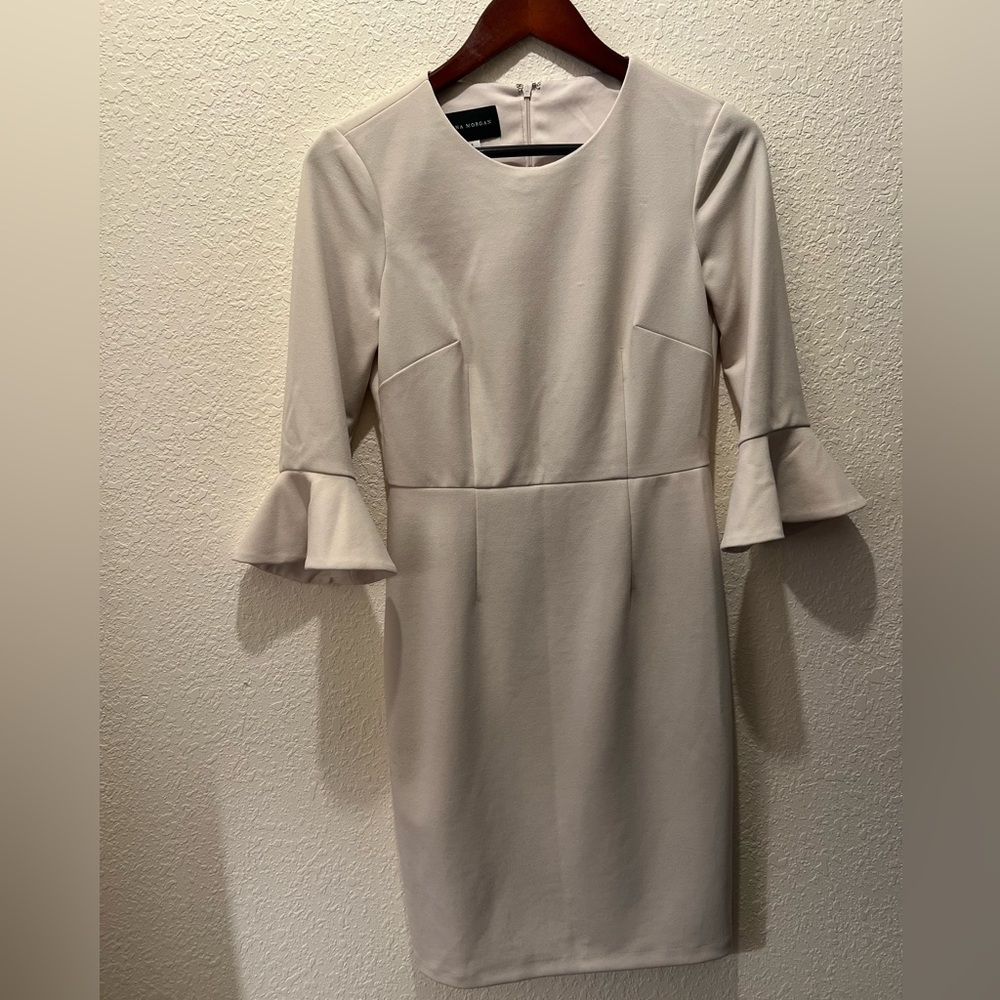 Donna Morgan Cream Sheath Dress with Ruffle Bell Sleeves